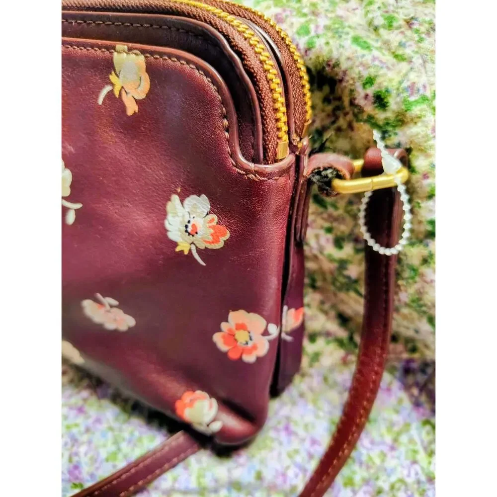 Vintage Cath Kidston Britain Leather Floral Print Shoulder Crossbody Bag